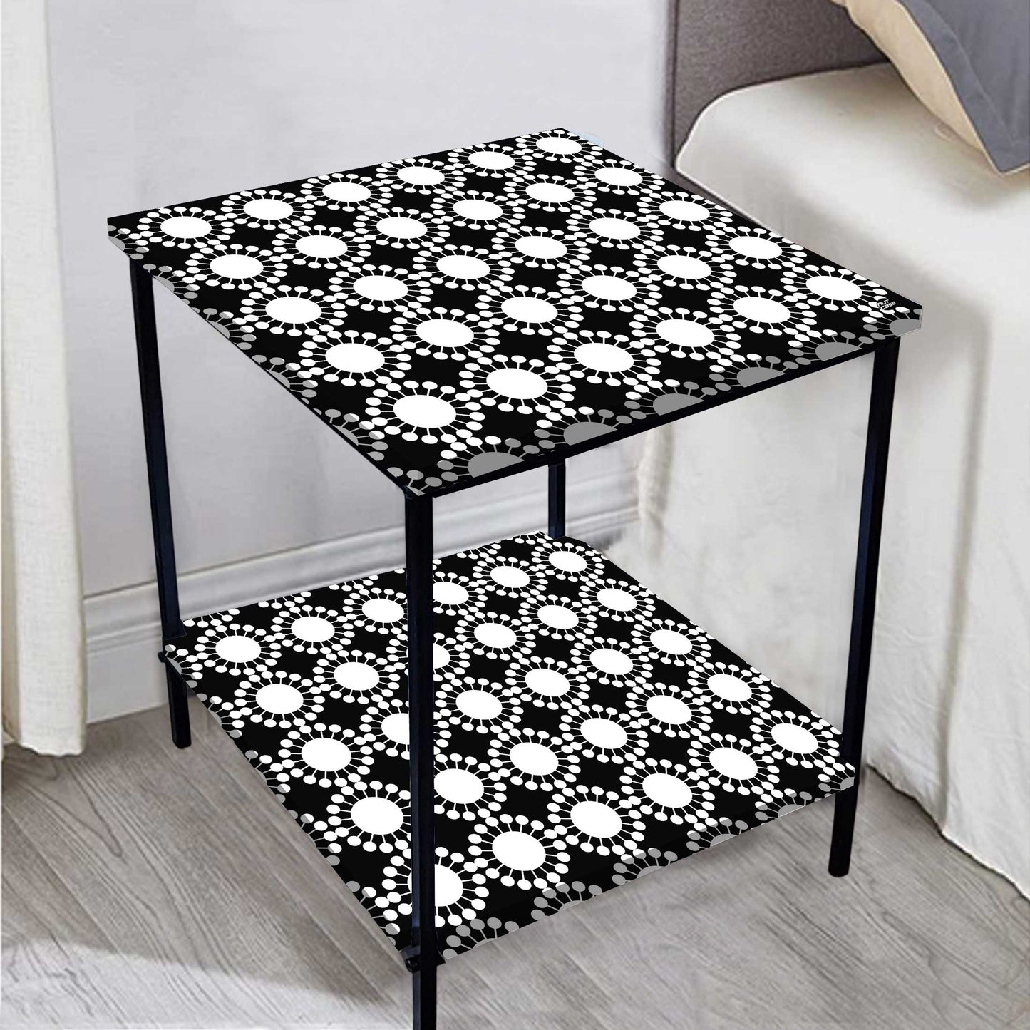 Designer Bedside Table for Storage Rack - Black and White Nutcase