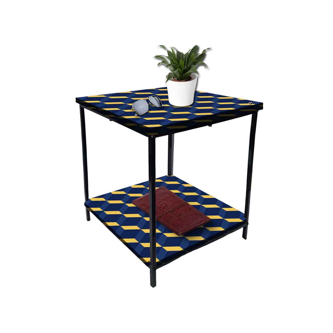 Metal Cool Bedside Table for Bedroom Living Room - Spanish Tiles Nutcase