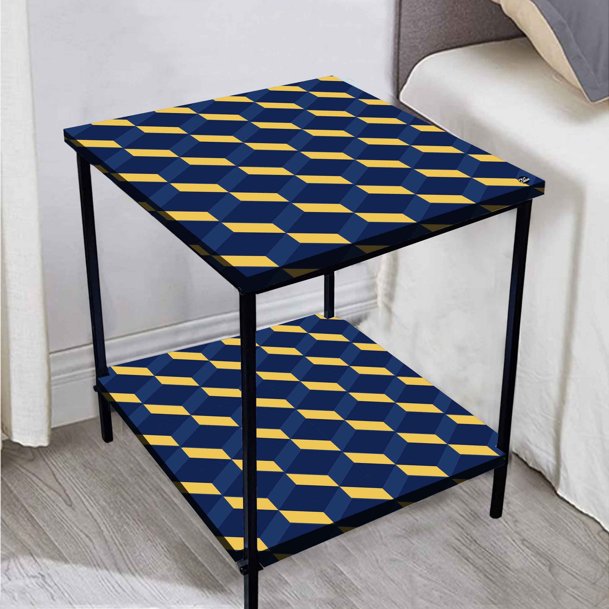 Metal Cool Bedside Table for Bedroom Living Room - Spanish Tiles Nutcase