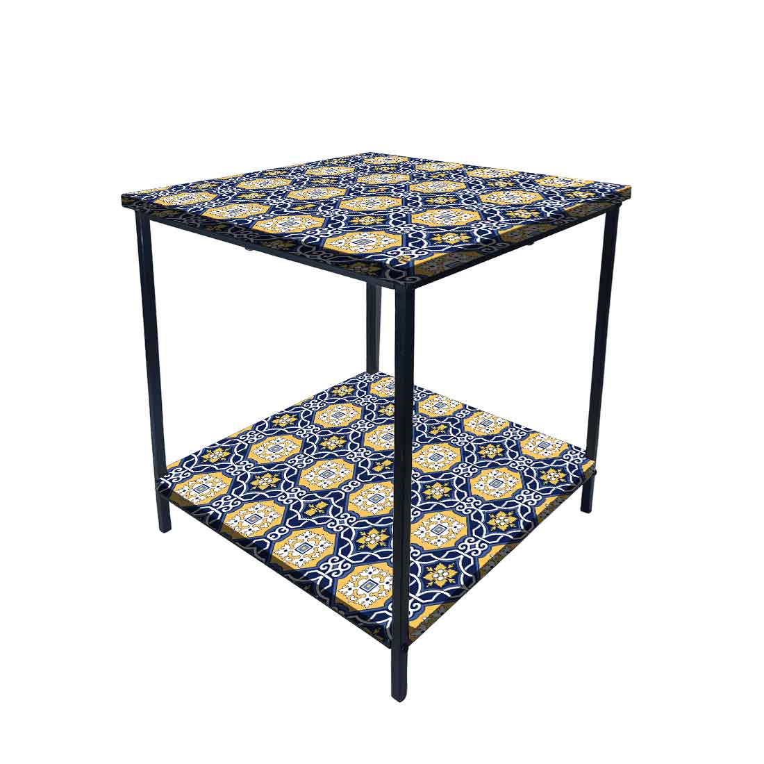 Metal Cool Bedside Table for Bedroom Living Room - Spanish Tiles Nutcase