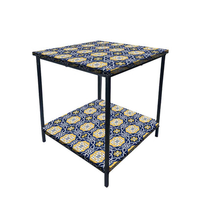 Metal Cool Bedside Table for Bedroom Living Room - Spanish Tiles Nutcase