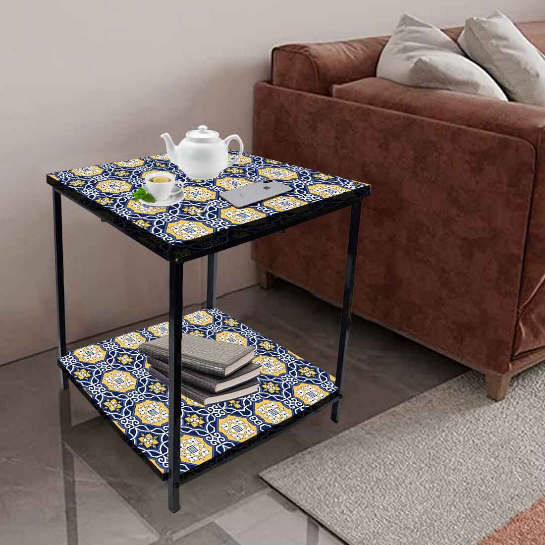 Metal Cool Bedside Table for Bedroom Living Room - Spanish Tiles Nutcase