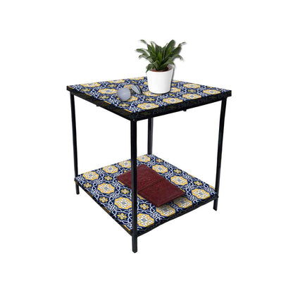 Metal Cool Bedside Table for Bedroom Living Room - Spanish Tiles Nutcase