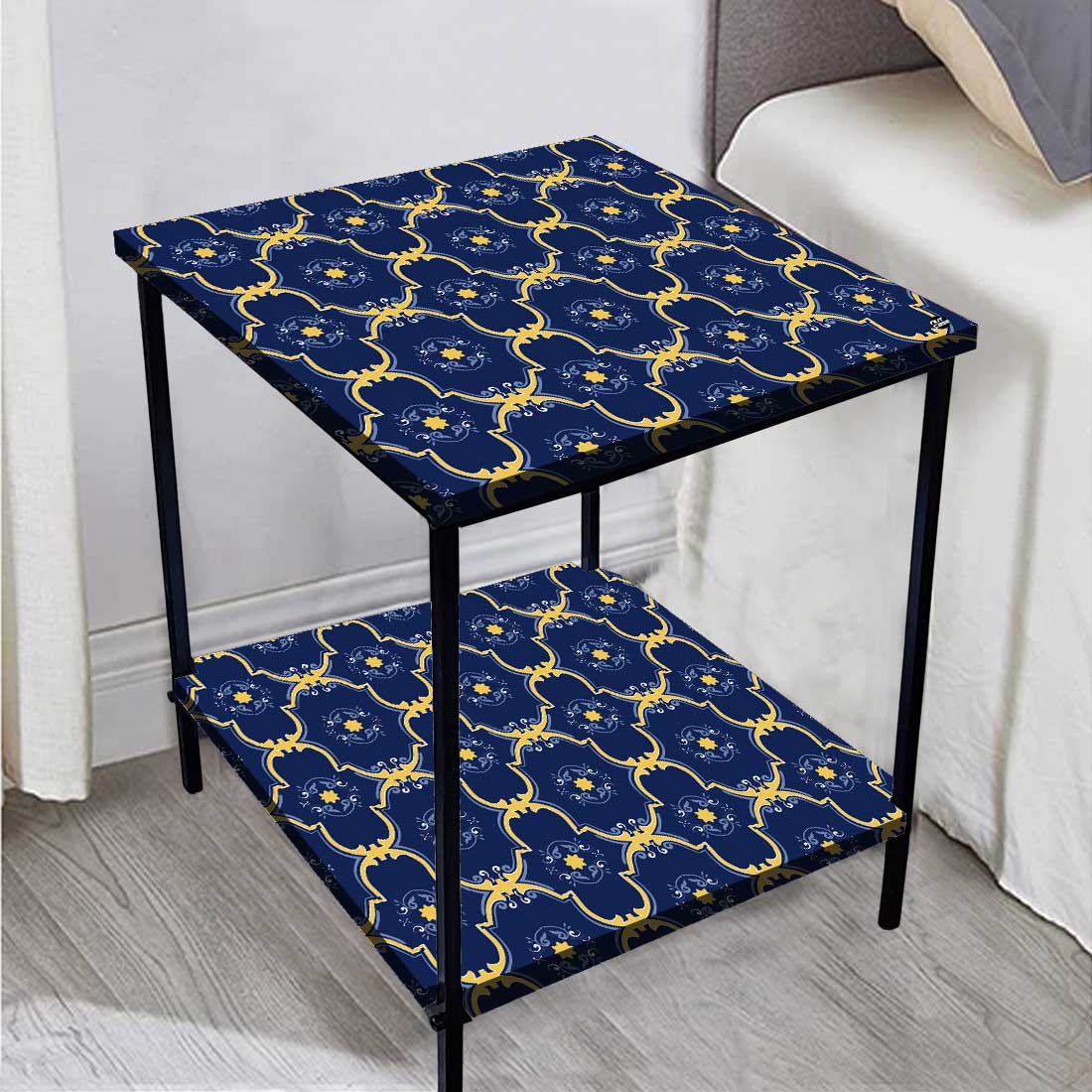 Metal Cool Bedside Table for Bedroom Living Room - Spanish Tiles Nutcase