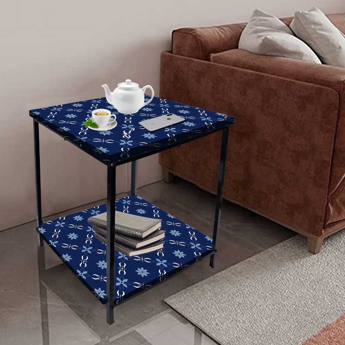 Metal Cool Bedside Table for Bedroom Living Room - Spanish Tiles Nutcase