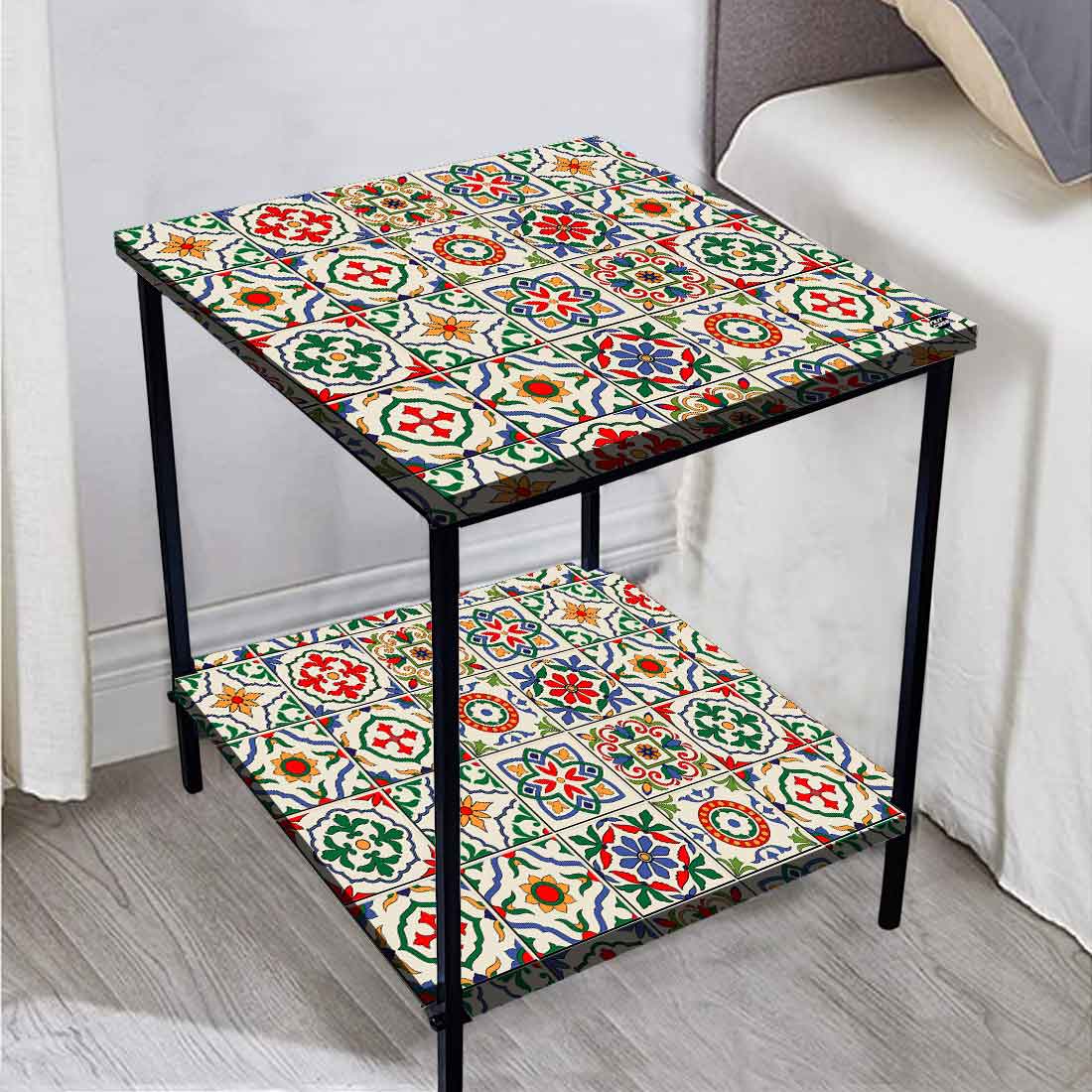 Designer Bedside Table for End Tables for Bedroom - Traditional Spanish Tiles Nutcase