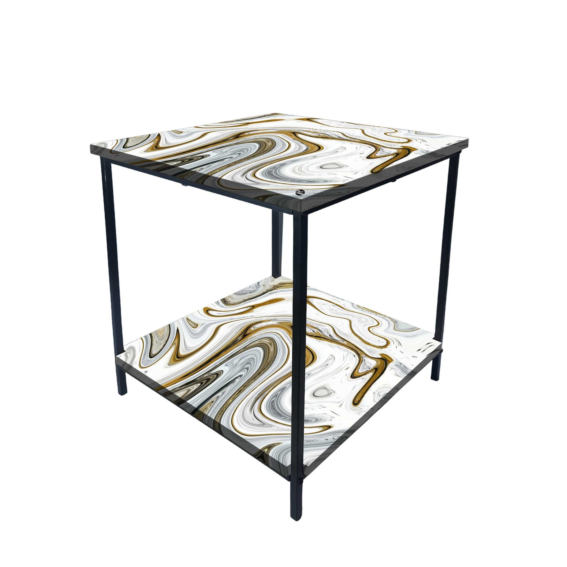 Metal Designer Cool Bedside Tables for Bedroom Living Room - Marble Swirls Nutcase