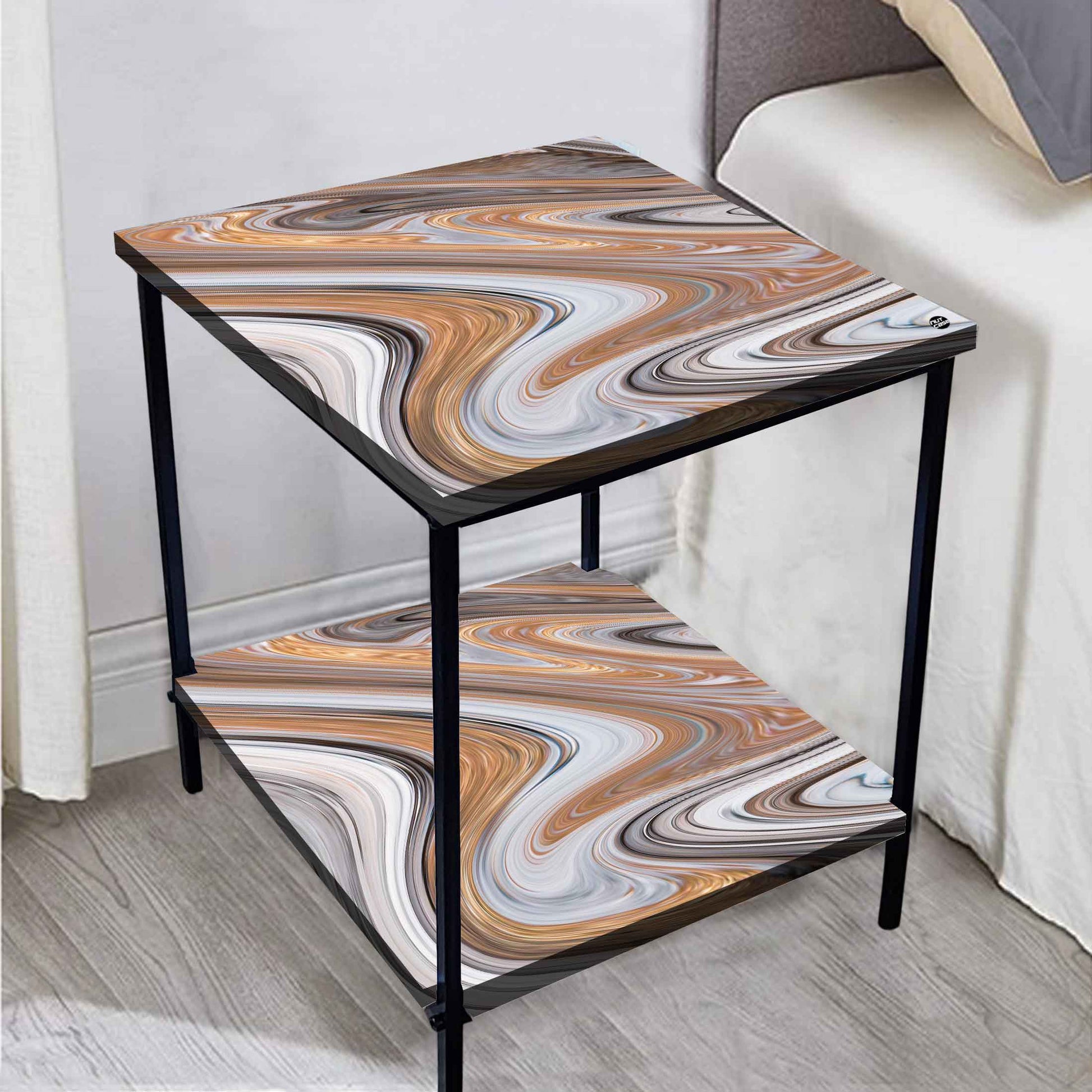 Metal Designer Cool Bedside Tables for Bedroom Living Room - Marble Swirls Nutcase