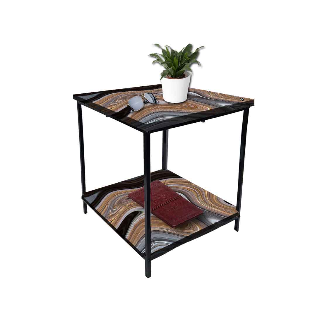 Metal Designer Cool Bedside Tables for Bedroom Living Room - Marble Swirls Nutcase