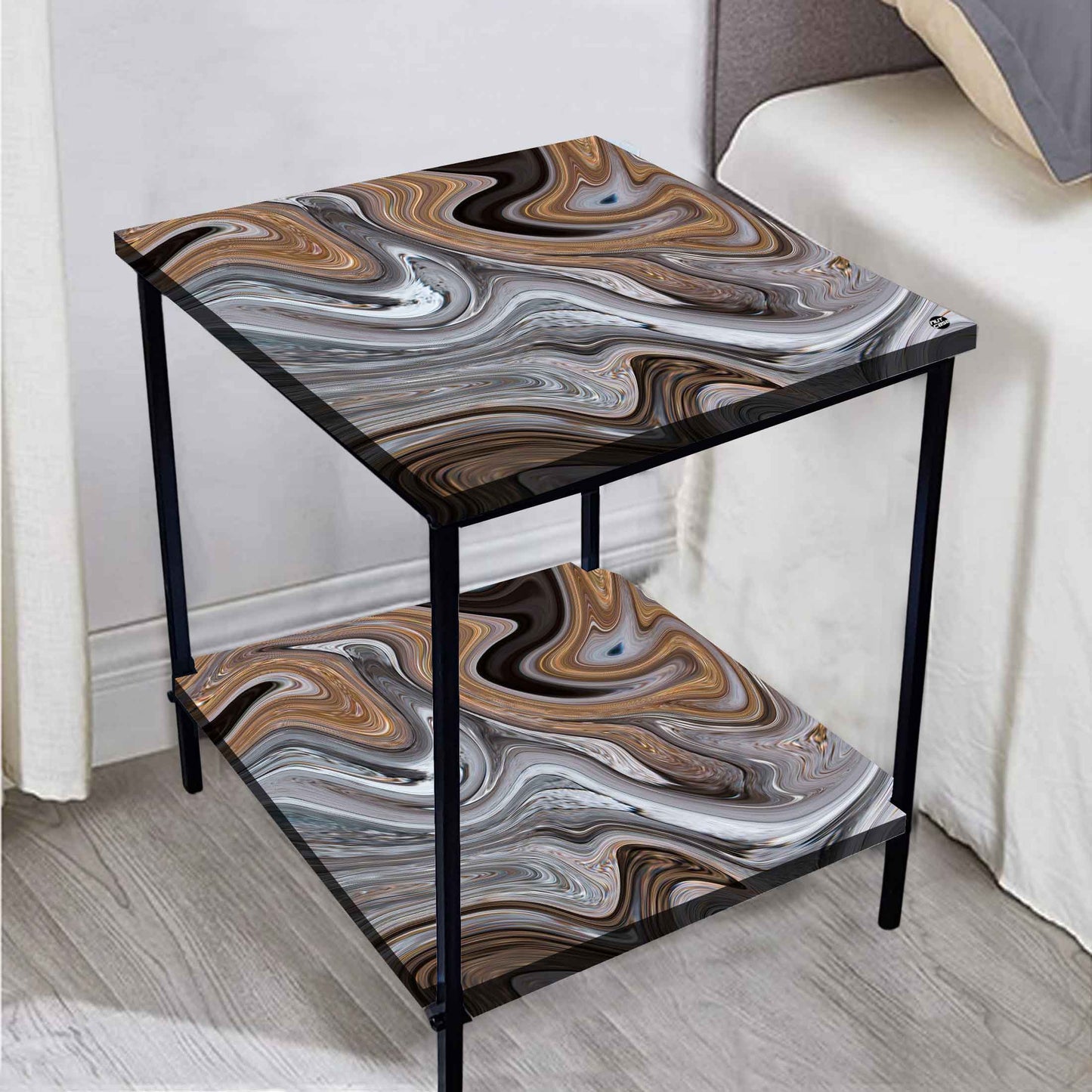 Metal Designer Cool Bedside Tables for Bedroom Living Room - Marble Swirls Nutcase