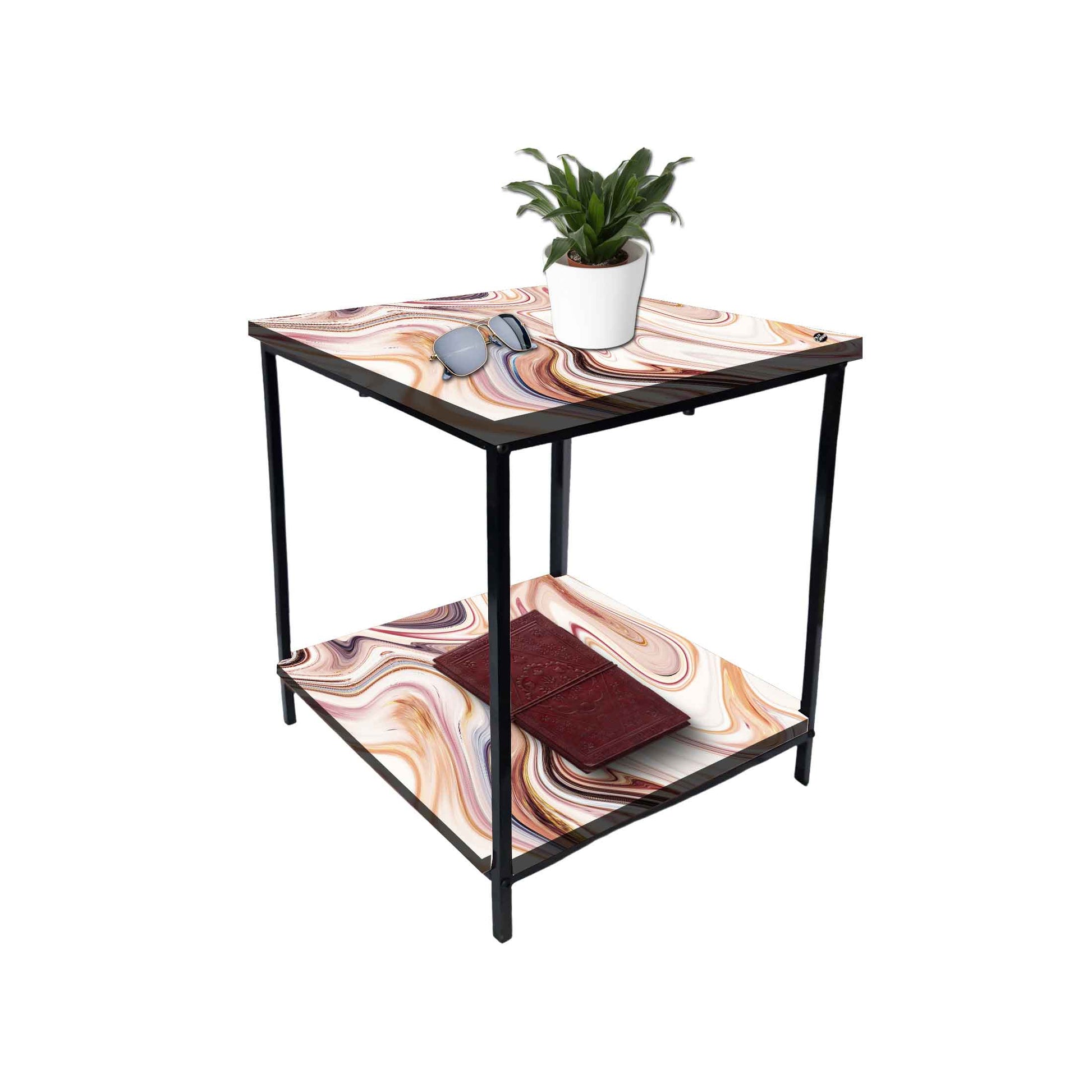 Metal Designer Cool Bedside Tables for Bedroom Living Room - Marble Swirls Nutcase