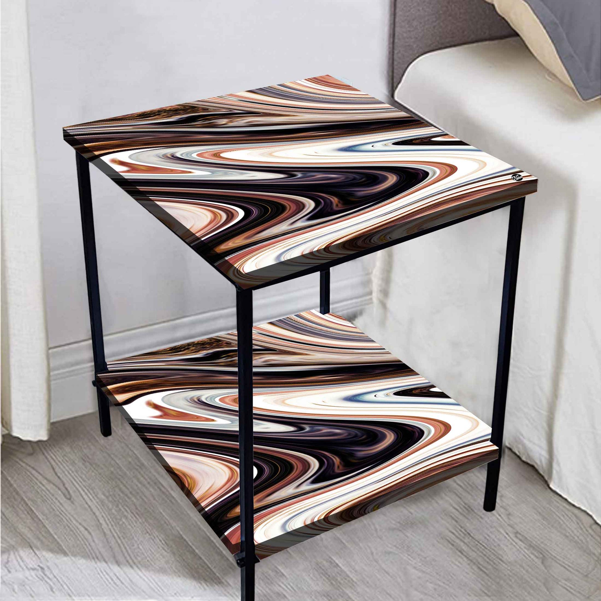 Bed Side Table Storage Rack for Bedroom Living Room - Designer Swirls Nutcase