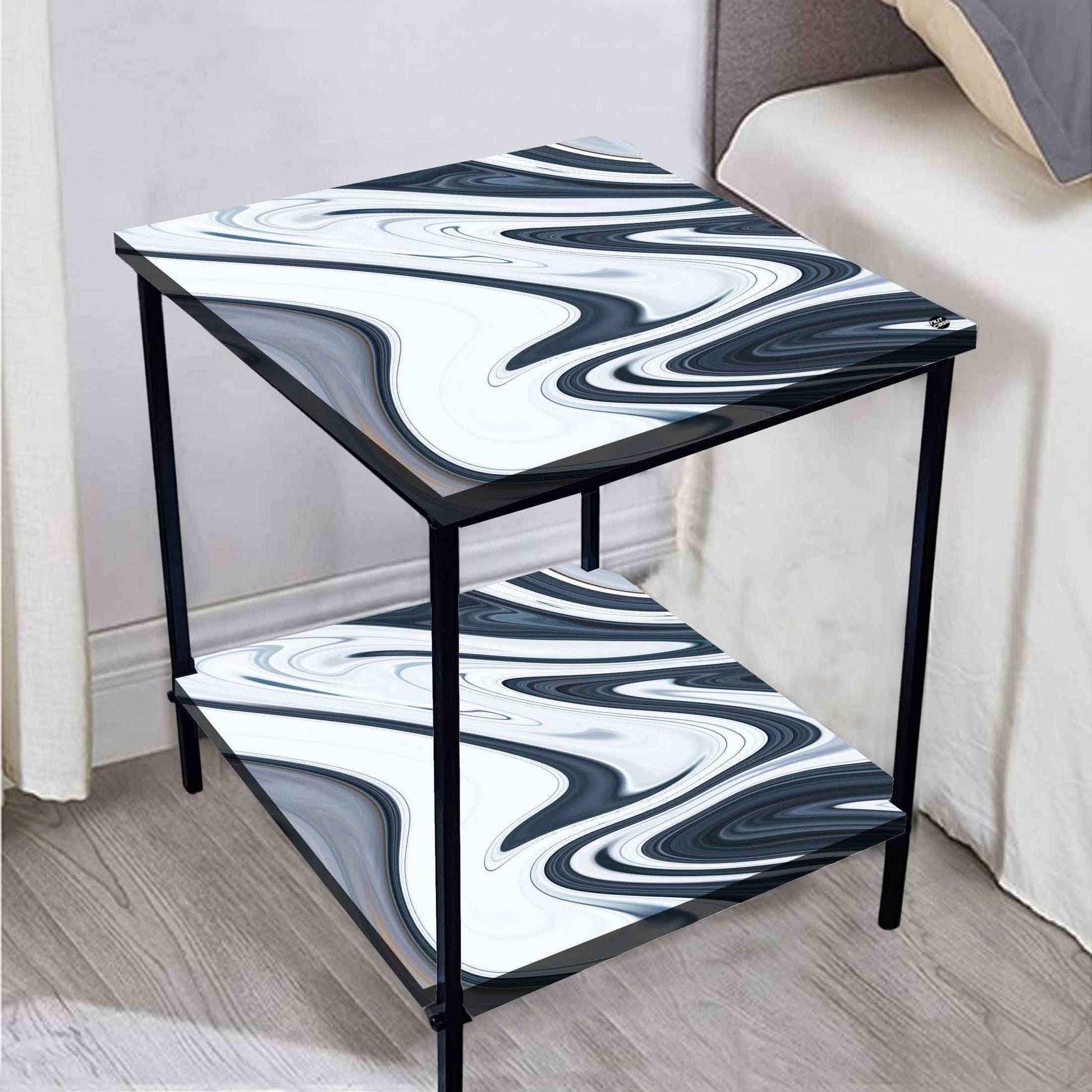 Bed Side Table Storage Rack for Bedroom Living Room - Designer Swirls Nutcase