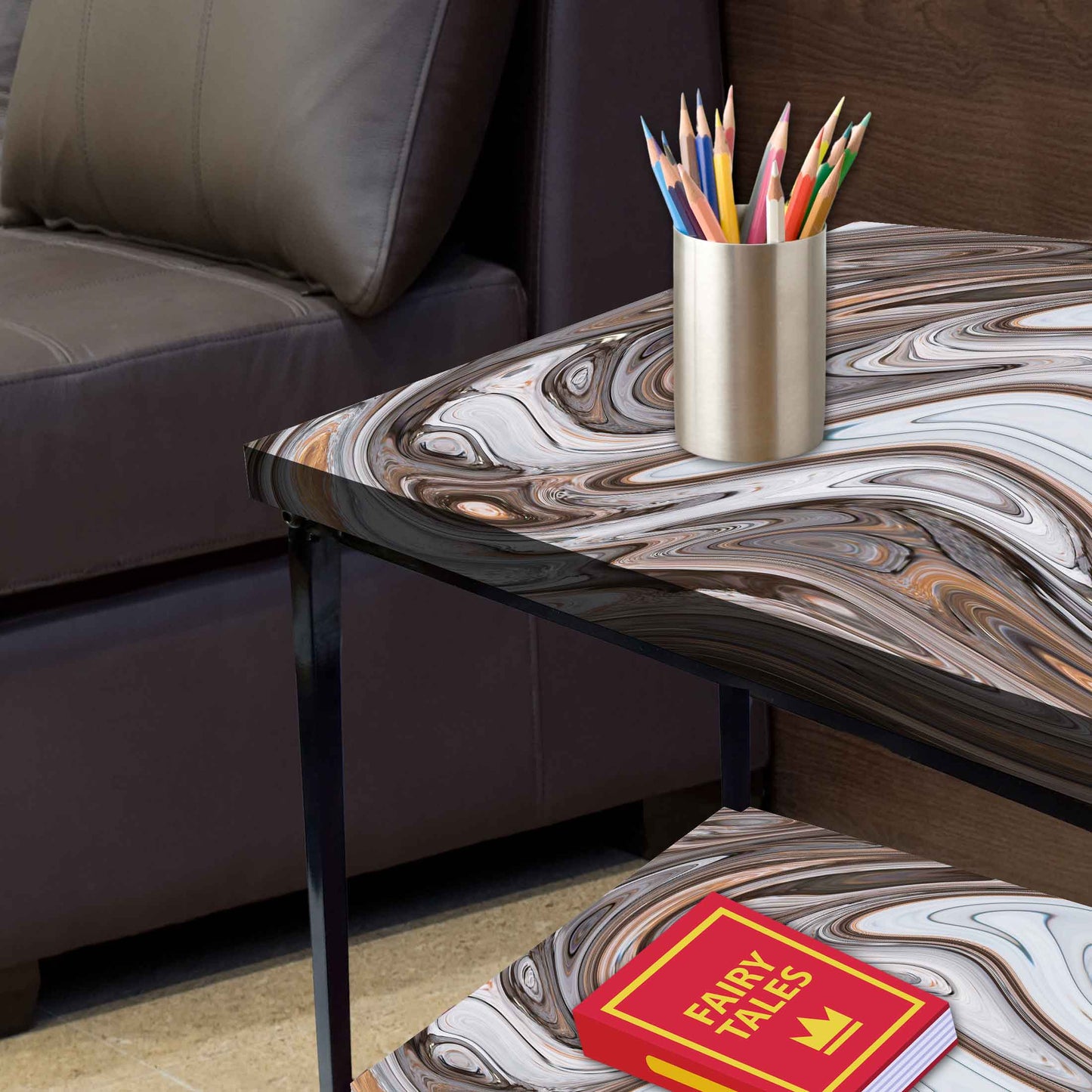 Designer Modern Bedside Table for Bedroom Living Room - Swirls Nutcase