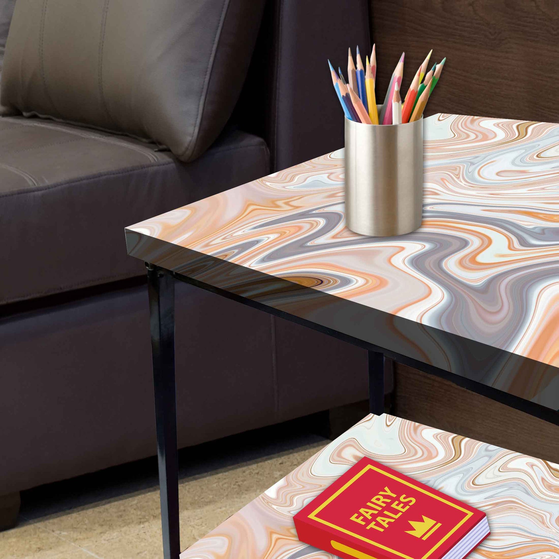 Designer Modern Bedside Table for Bedroom Living Room - Swirls Nutcase