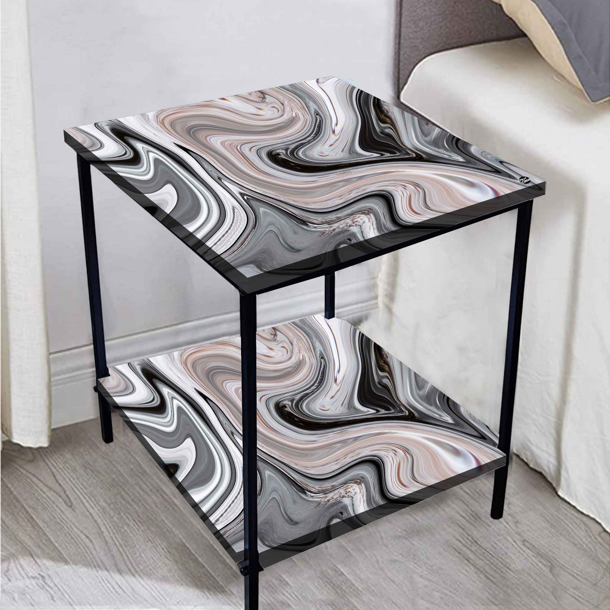 Designer Modern Bedside Table for Bedroom Living Room - Swirls Nutcase