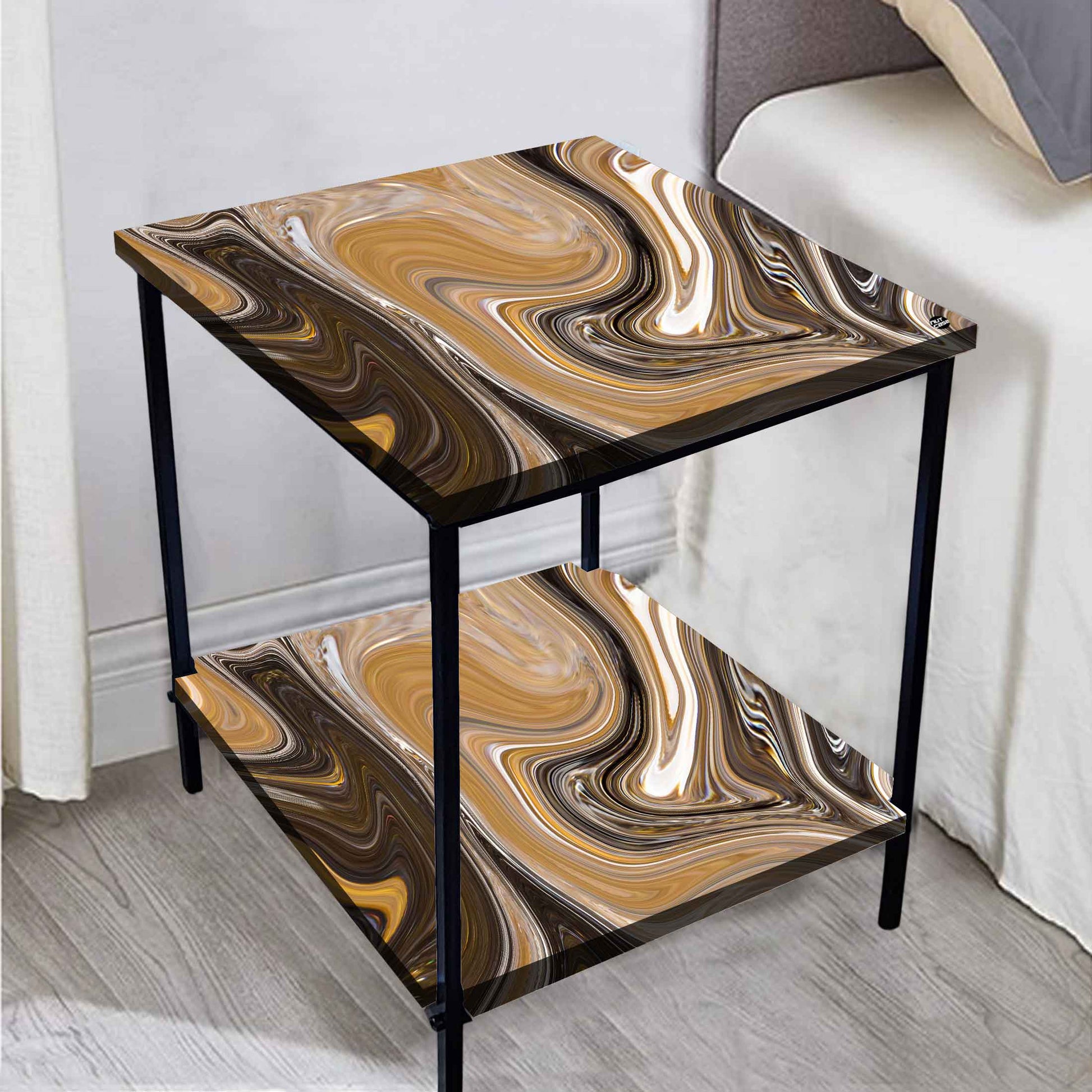 Designer Modern Bedside Table for Bedroom Living Room - Swirls Nutcase