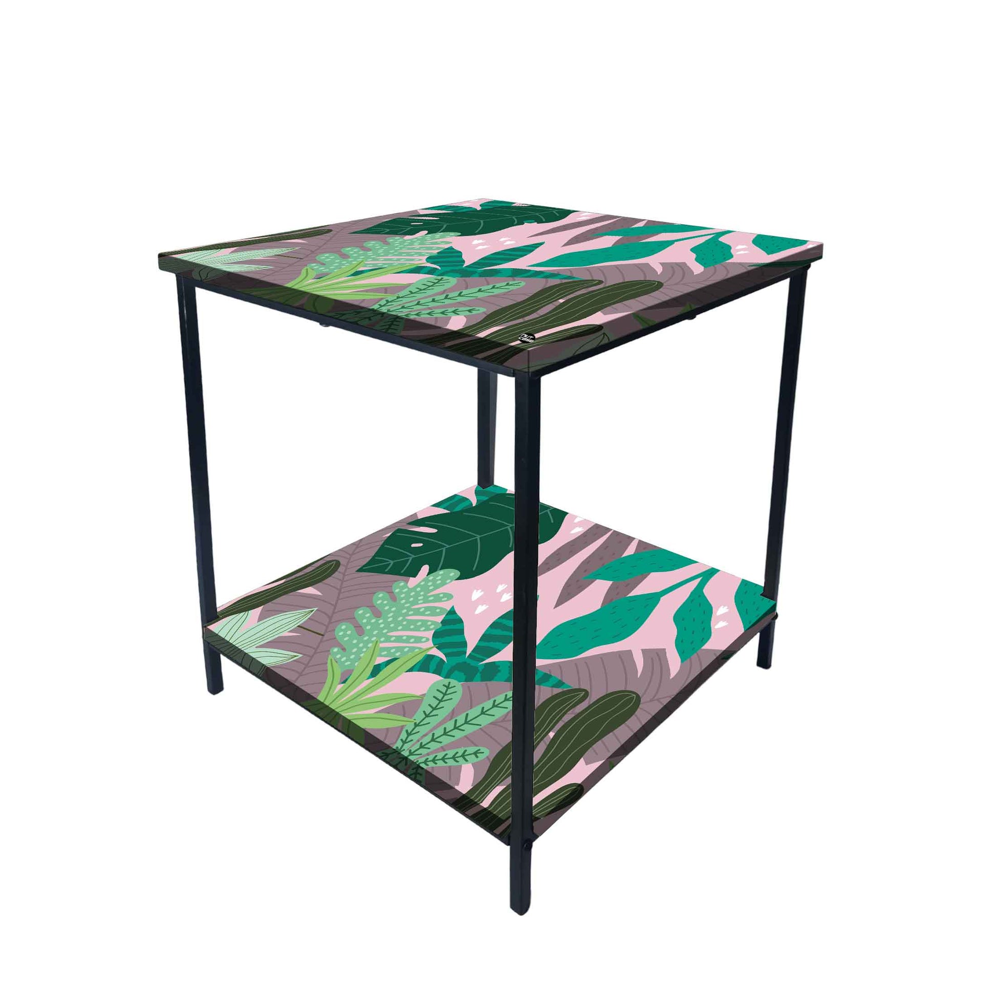 Metal Designer Side Table for Bedroom Living Room - Tropical Leaves Nutcase