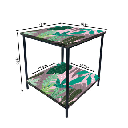 Metal Designer Side Table for Bedroom Living Room - Tropical Leaves Nutcase