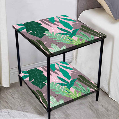 Metal Designer Side Table for Bedroom Living Room - Tropical Leaves Nutcase