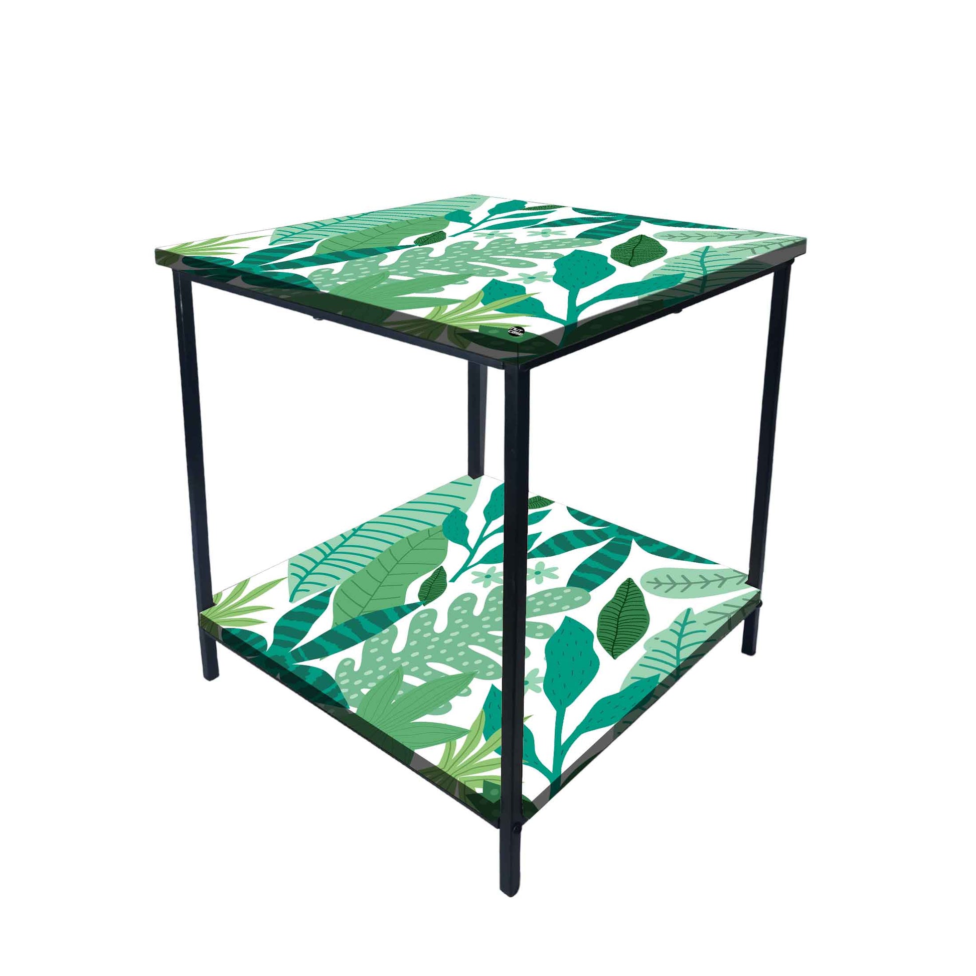 Metal Designer Side Table for Bedroom Living Room - Tropical Leaves Nutcase