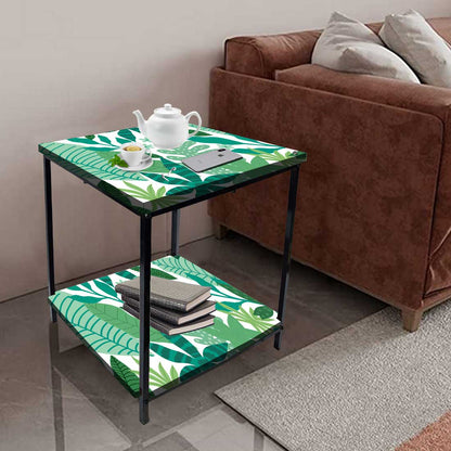 Metal Designer Side Table for Bedroom Living Room - Tropical Leaves Nutcase