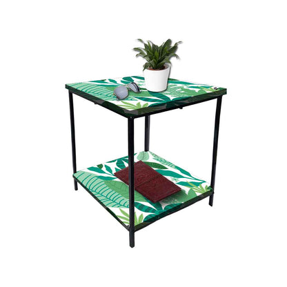 Metal Designer Side Table for Bedroom Living Room - Tropical Leaves Nutcase