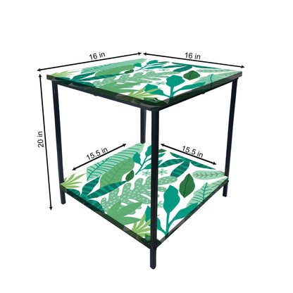 Metal Designer Side Table for Bedroom Living Room - Tropical Leaves Nutcase