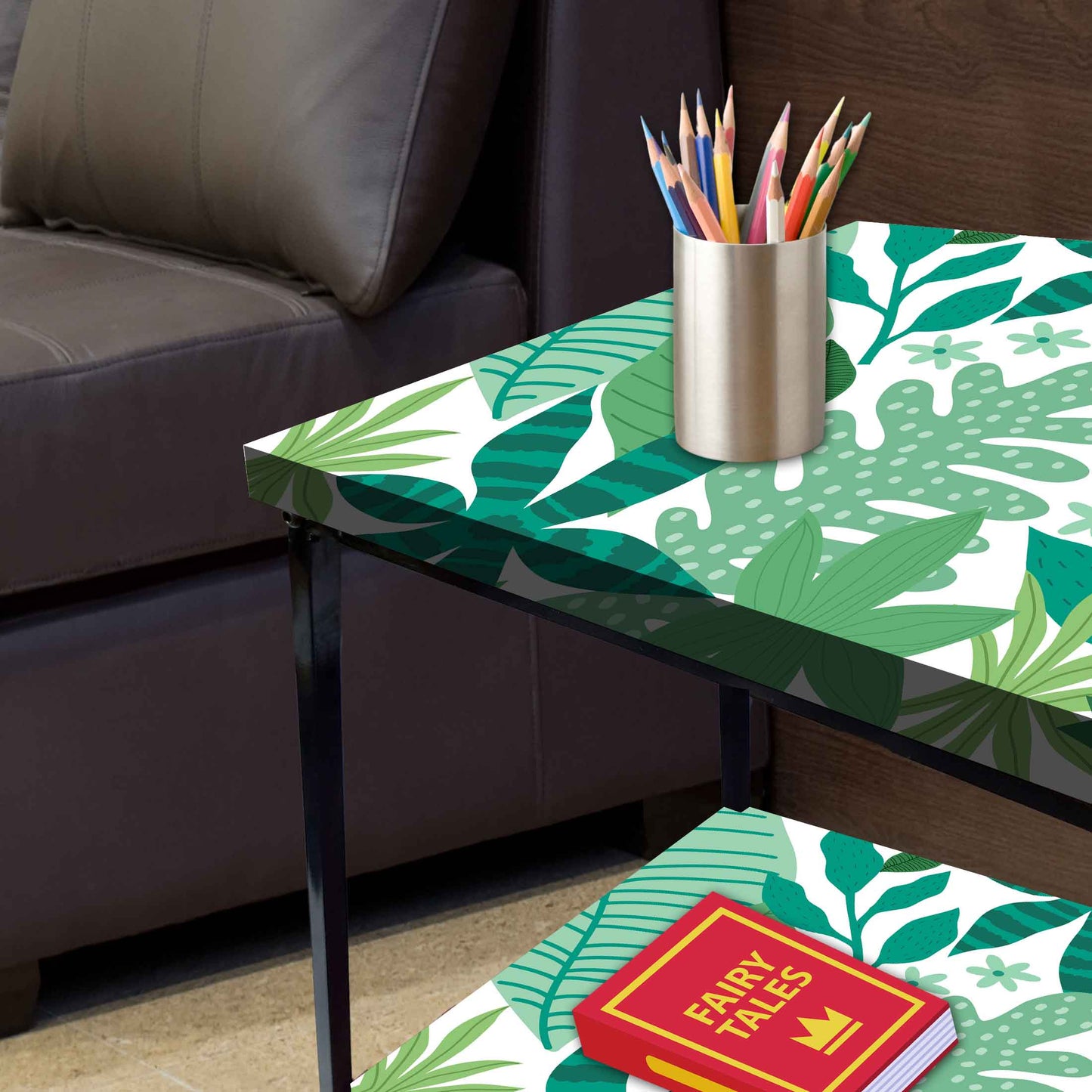 Metal Designer Side Table for Bedroom Living Room - Tropical Leaves Nutcase