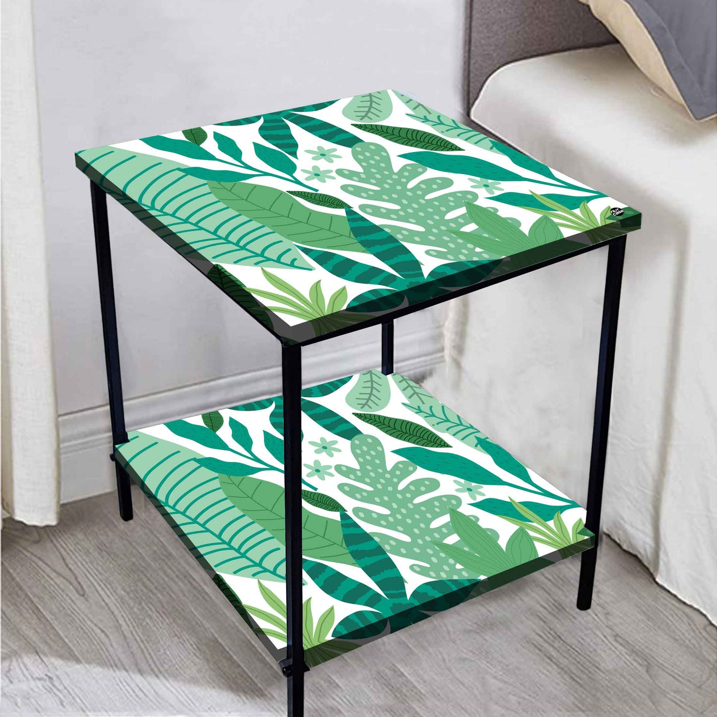 Metal Designer Side Table for Bedroom Living Room - Tropical Leaves Nutcase