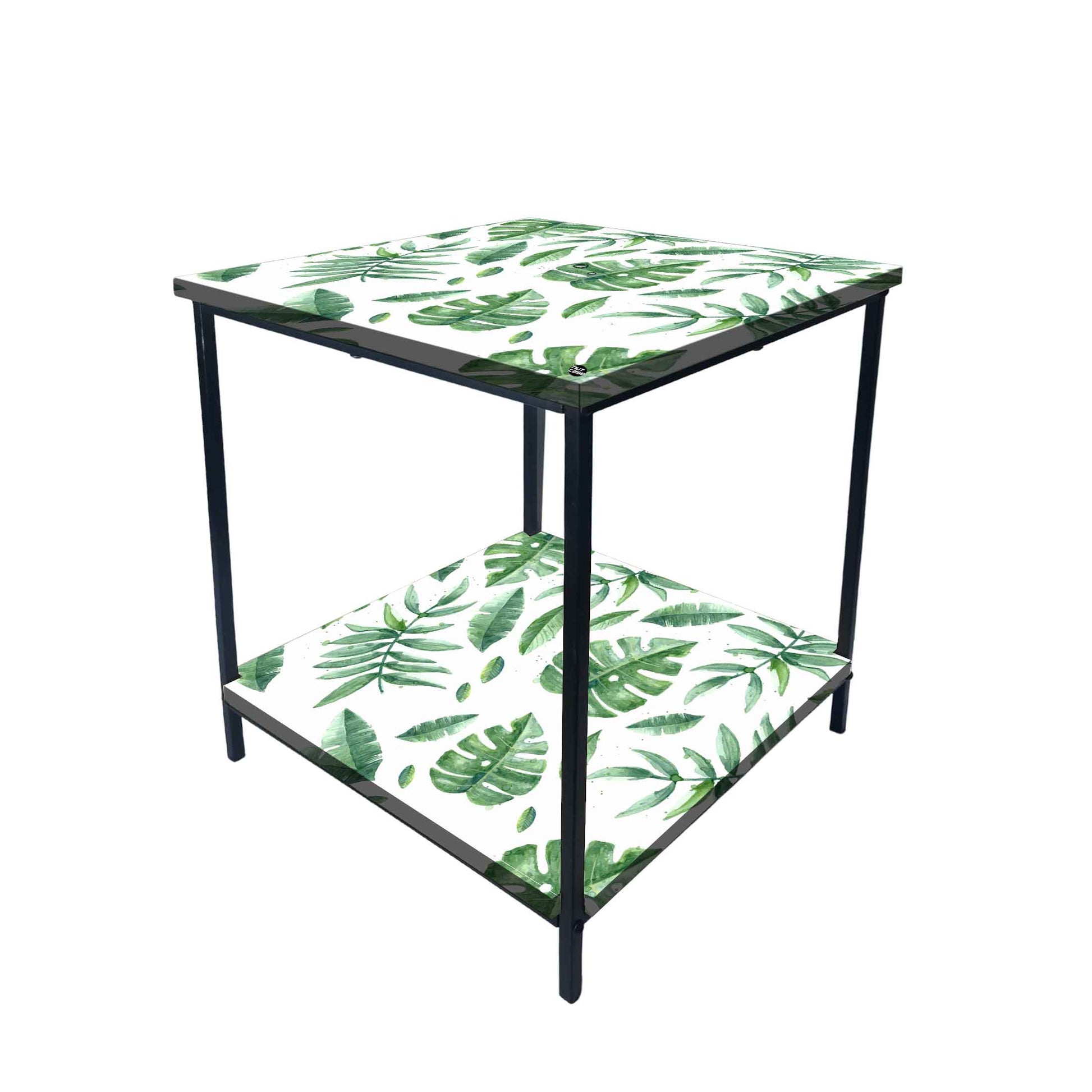 Metal Designer Side Table for Bedroom Living Room - Tropical Leaves Nutcase