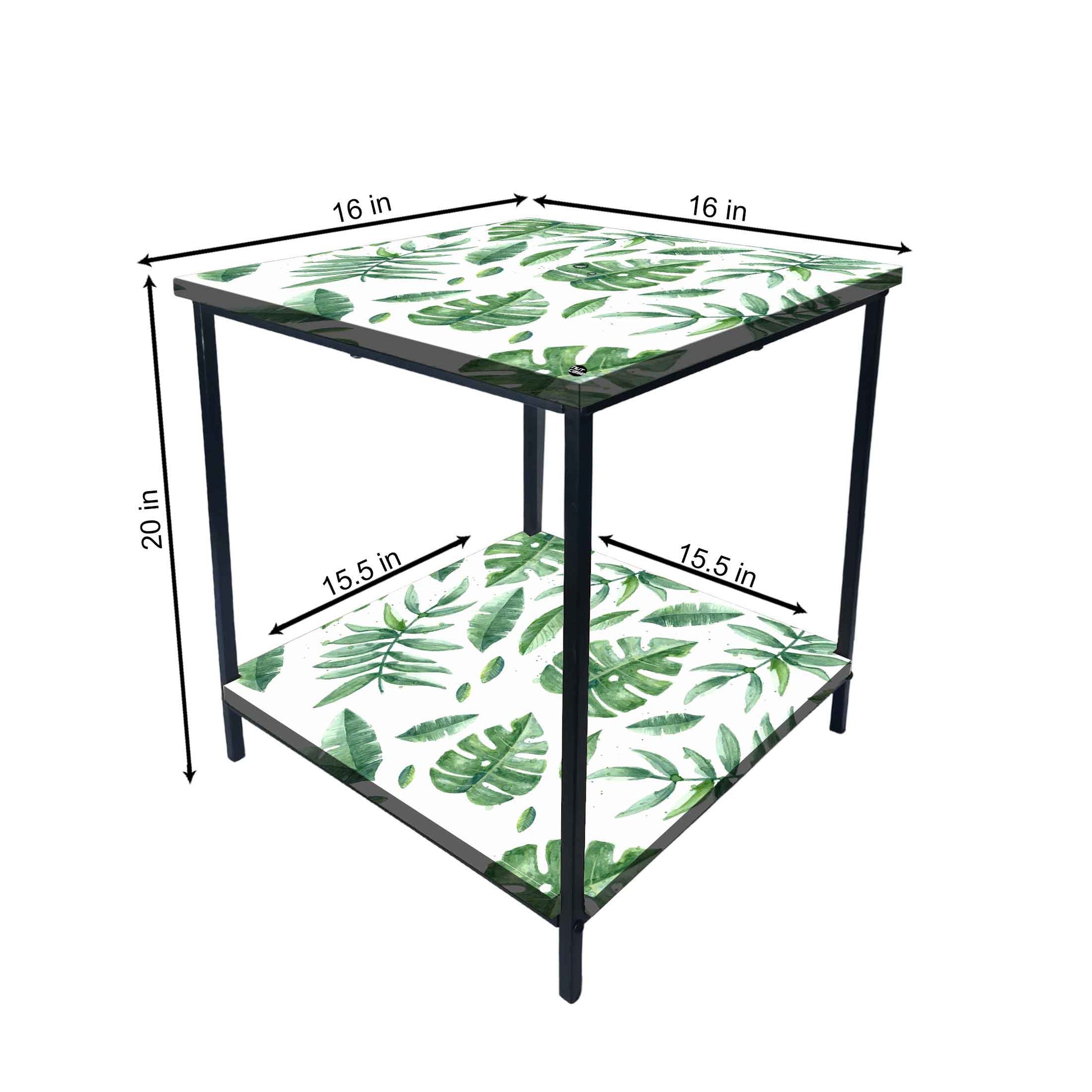 Metal Designer Side Table for Bedroom Living Room - Tropical Leaves Nutcase