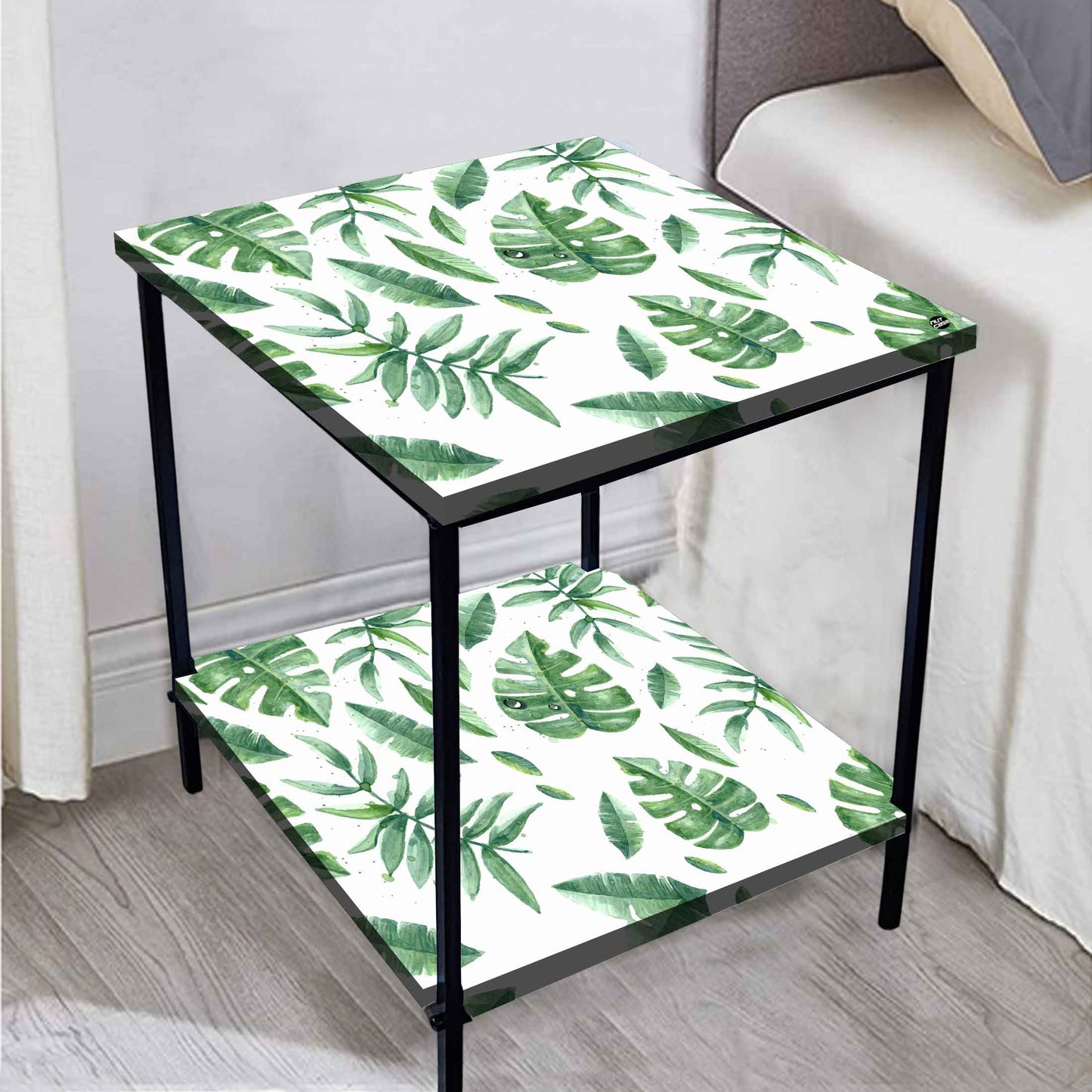 Metal Designer Side Table for Bedroom Living Room - Tropical Leaves Nutcase