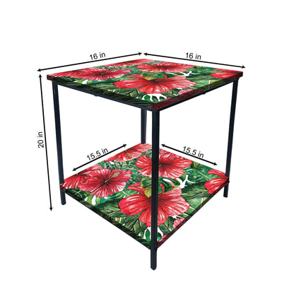 Metal Designer Side Table for Bedroom Living Room - Tropical Leaves Nutcase