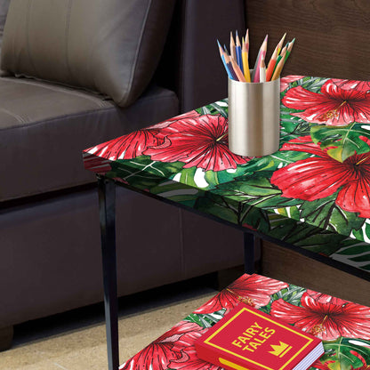 Metal Designer Side Table for Bedroom Living Room - Tropical Leaves Nutcase