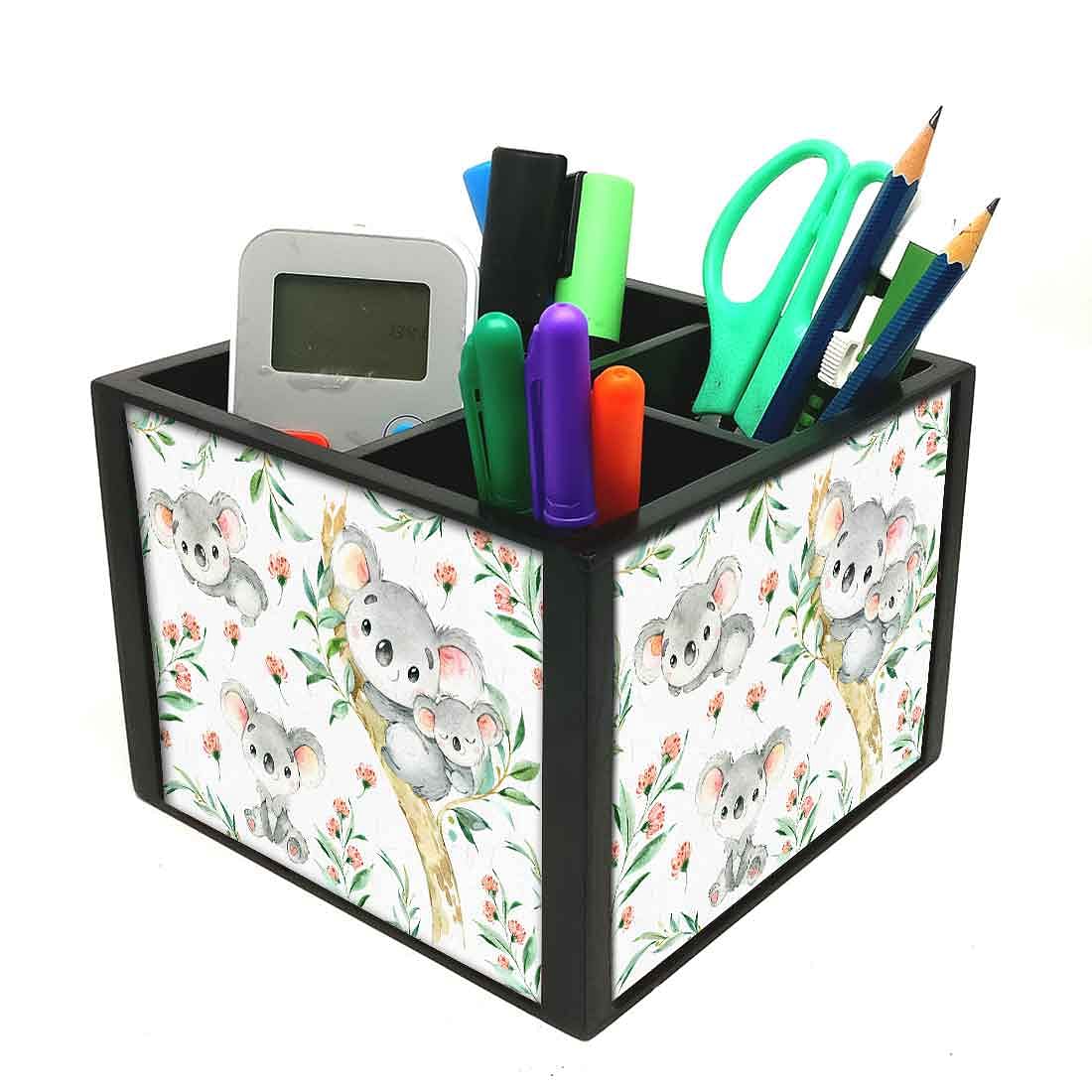 Nutcase 4 Slot Office Wooden Desktop Storage Holder Stand for Pen/Pencil/TV Remote Control/Stationery/Mobile Phone - Cute Koala Nutcase
