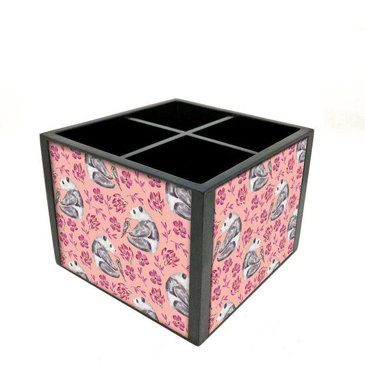 Desk Organizer For Stationery - Pink Floral Panda Nutcase