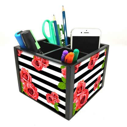 Desk Organizer For Stationery -  Red Flowers Nutcase