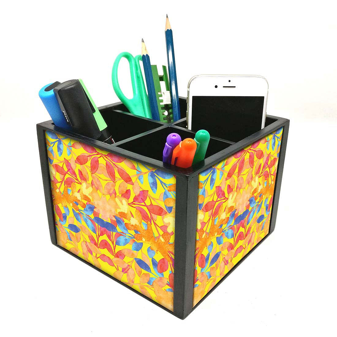 Desk Organizer For Stationery -  Leaves Yellow Nutcase