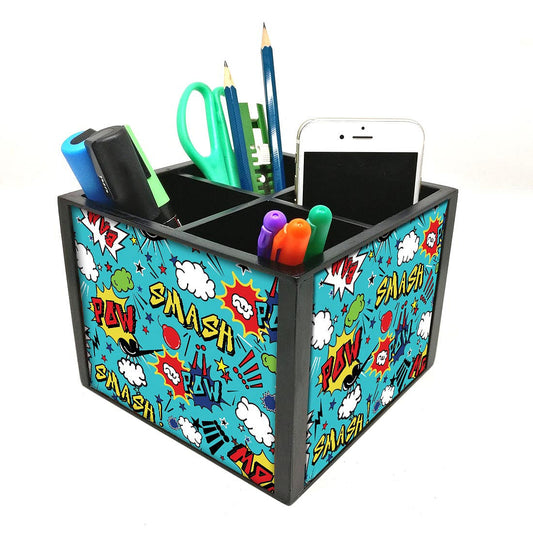 Desk Organizer For Stationery -  Comic Style Blue Nutcase