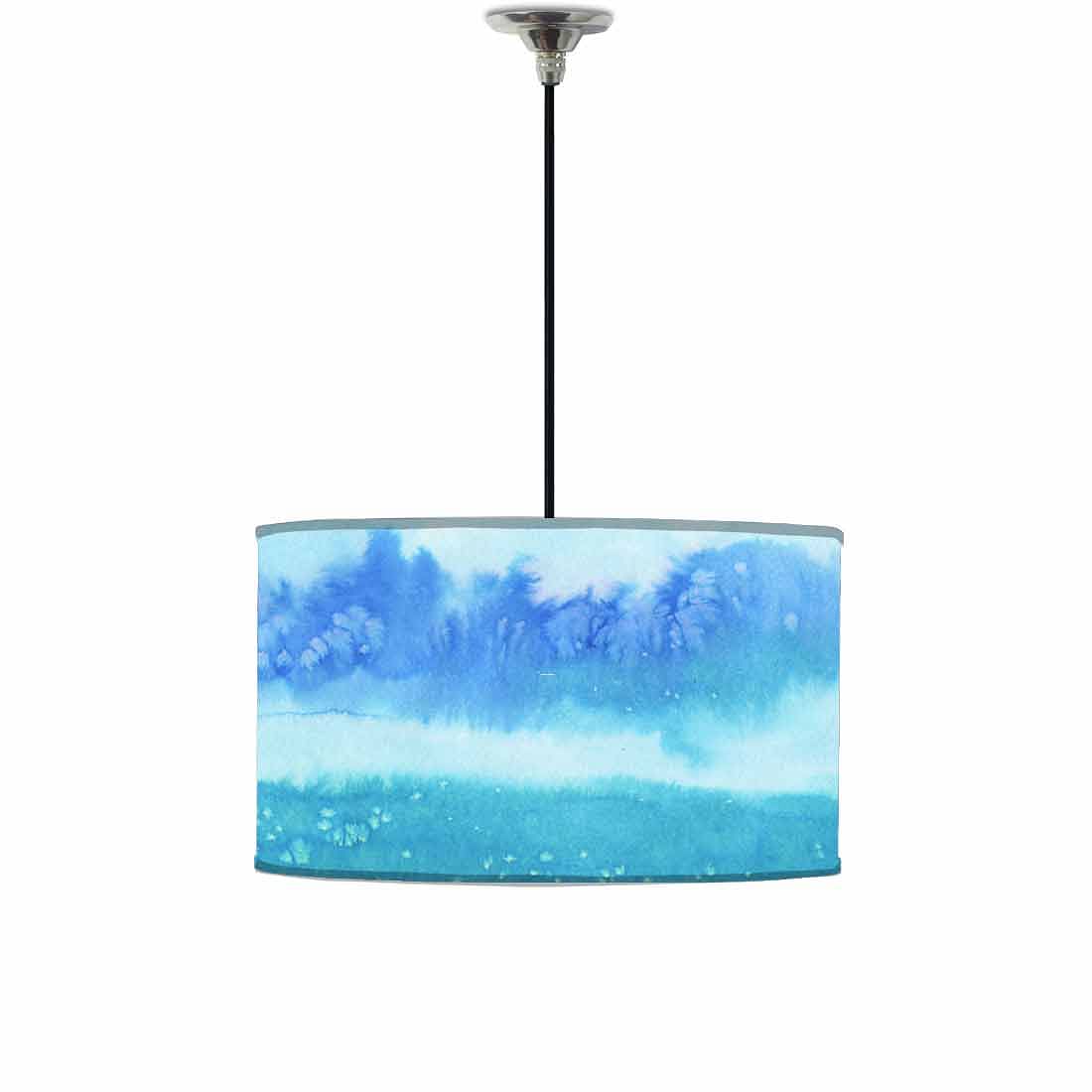Ceiling Lamp Hanging Drum Lampshade - Arctic Space Sky Blue Watercolor Nutcase