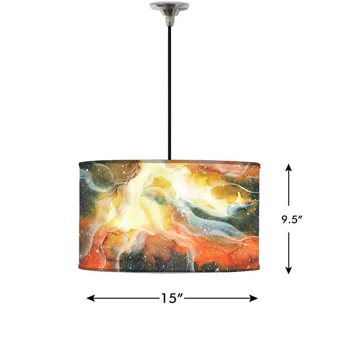 Ceiling Lamp Hanging Drum Lampshade - Yellow and Green Space Watercolor Nutcase