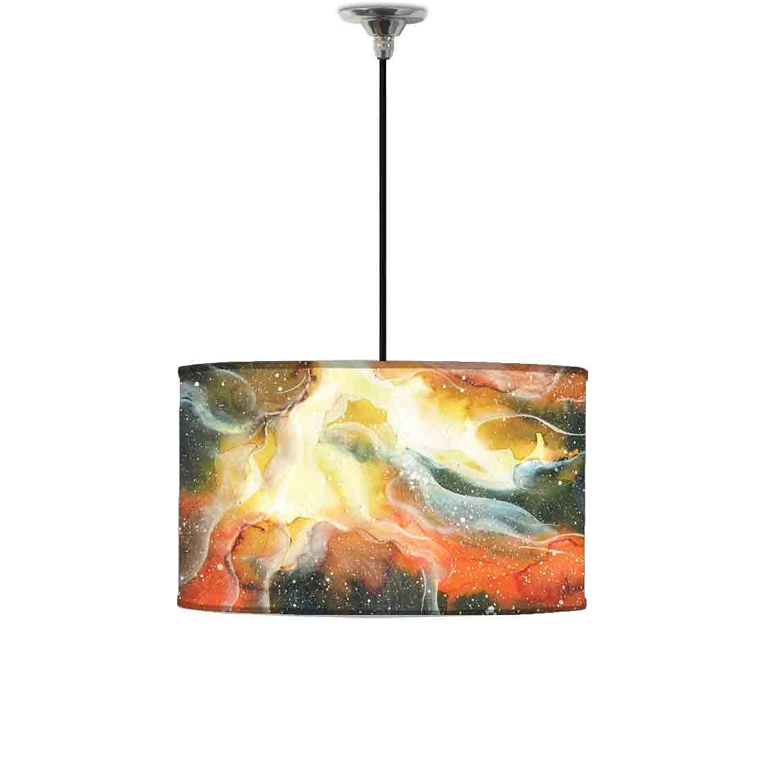 Ceiling Lamp Hanging Drum Lampshade - Yellow and Green Space Watercolor Nutcase