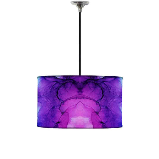 Ceiling Lamp Hanging Drum Lampshade - Blue Purple Ink Watercolor Nutcase