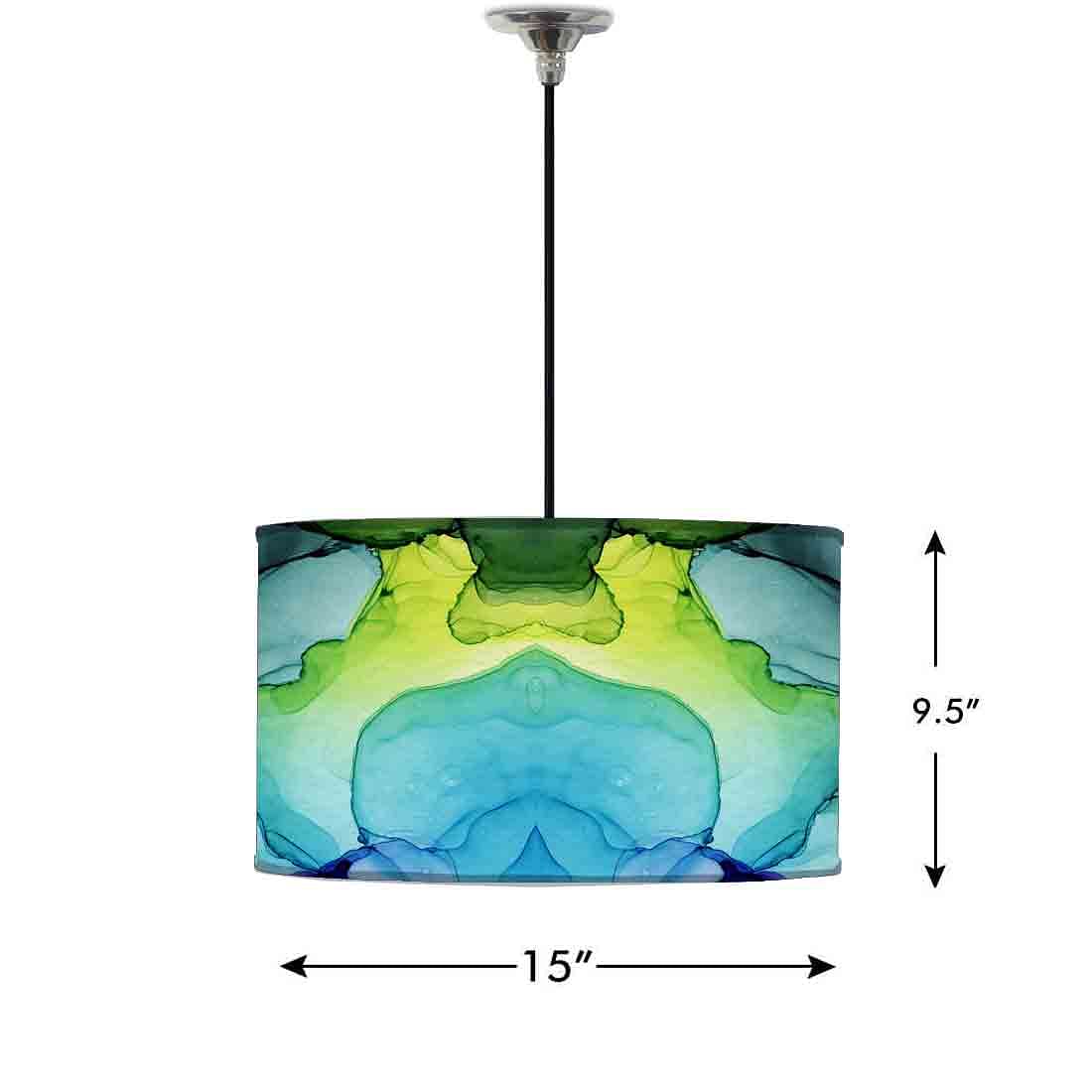 Ceiling Lamp Hanging Drum Lampshade - Green Purple Ink Watercolor Nutcase