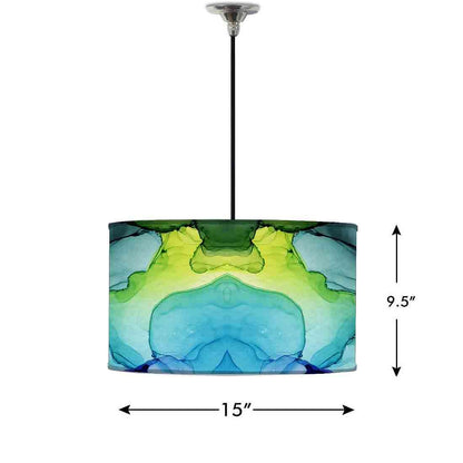 Ceiling Lamp Hanging Drum Lampshade - Green Purple Ink Watercolor Nutcase