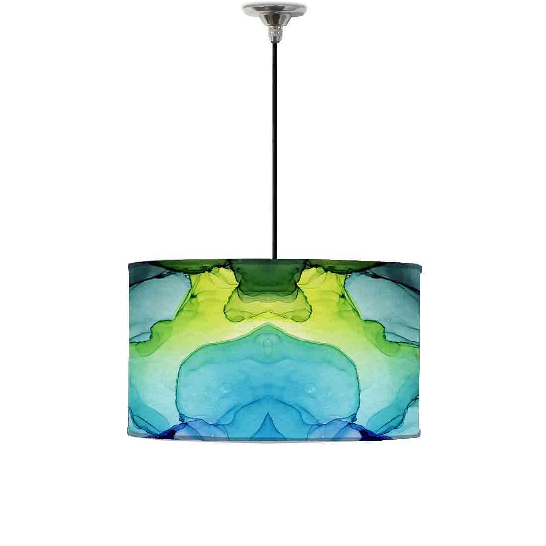 Ceiling Lamp Hanging Drum Lampshade - Green Purple Ink Watercolor Nutcase