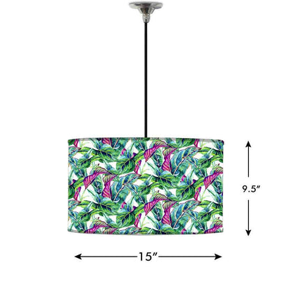 Ceiling Lamp Hanging Drum Lampshade - Green Tropical Leaf Nutcase