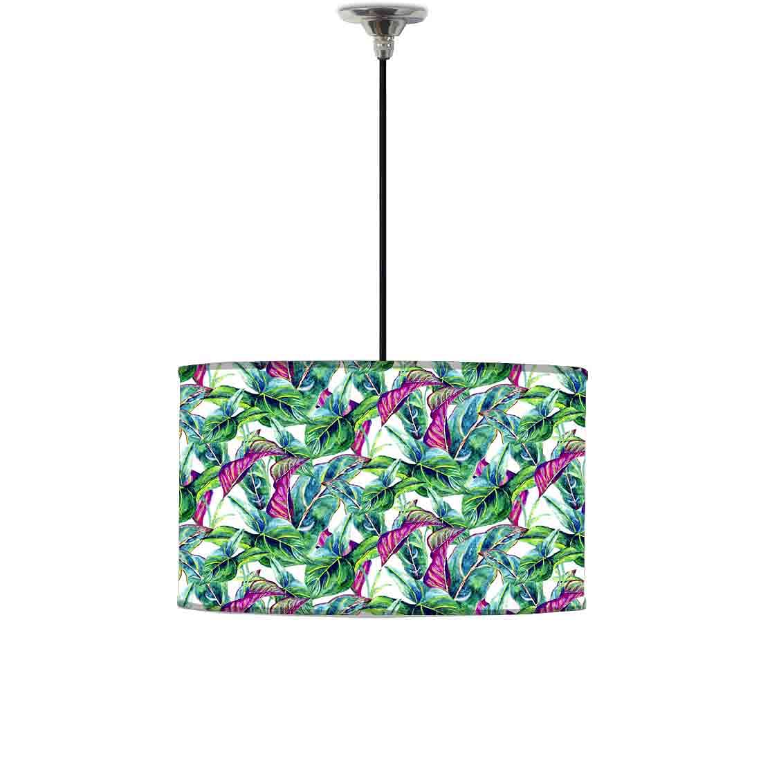Ceiling Lamp Hanging Drum Lampshade - Green Tropical Leaf Nutcase