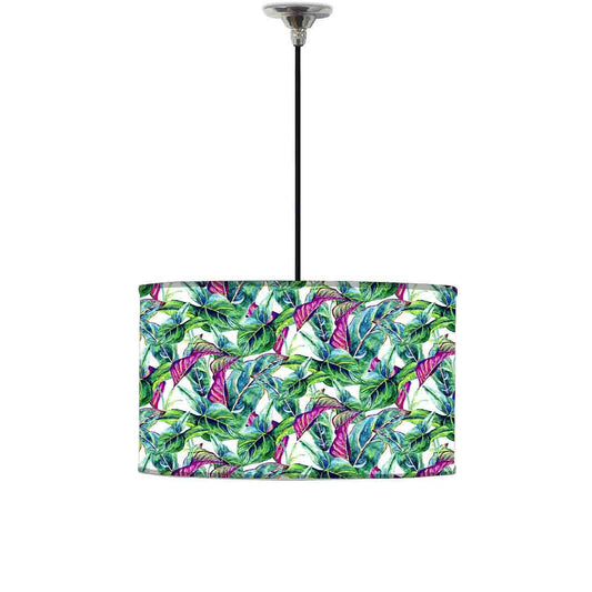 Ceiling Lamp Hanging Drum Lampshade - Green Tropical Leaf Nutcase